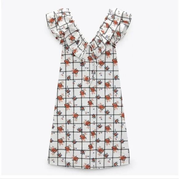 Zara Ruffled Shoulder Midi Dress Size M - Picture 6 of 16